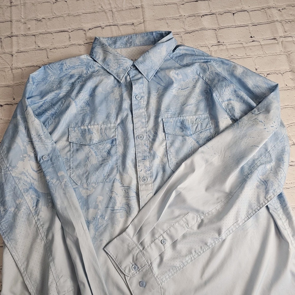 Huk Fishing Shirt Mens XL Blue Ombre Vented Performance Outdoor Fishing Hiking